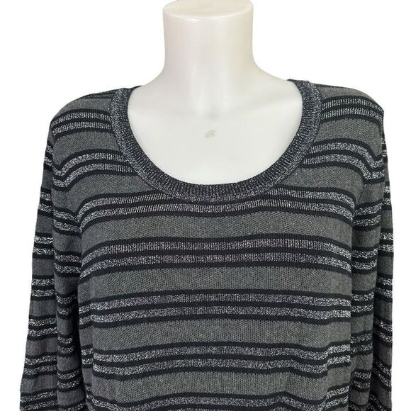 Lane Bryant Black Round Neck Gray Metallic Stripe Sweater Dress sz 18/20 NEW - Picture 2 of 9
